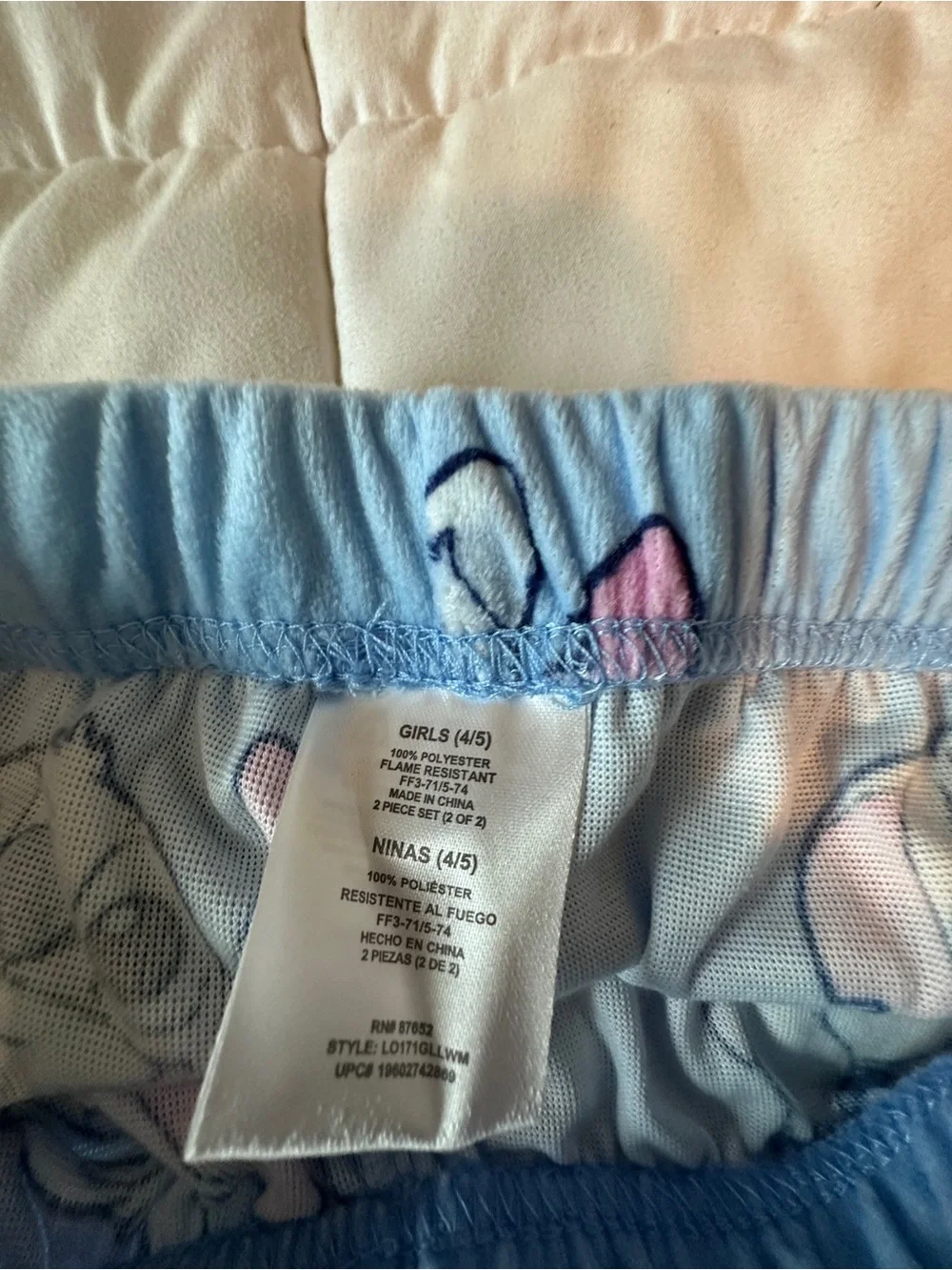 Disney Stitch Light Blue and Pink Kids Pajama Set Girls 4-5